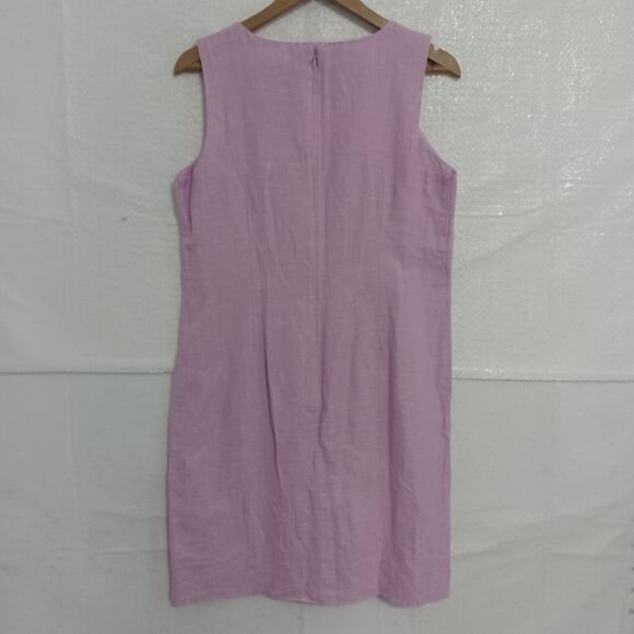 Talbots Size 8 Sleeveless Linen Cotton Sheath Dress Embroidered Neck Lavender - Picture 2 of 8